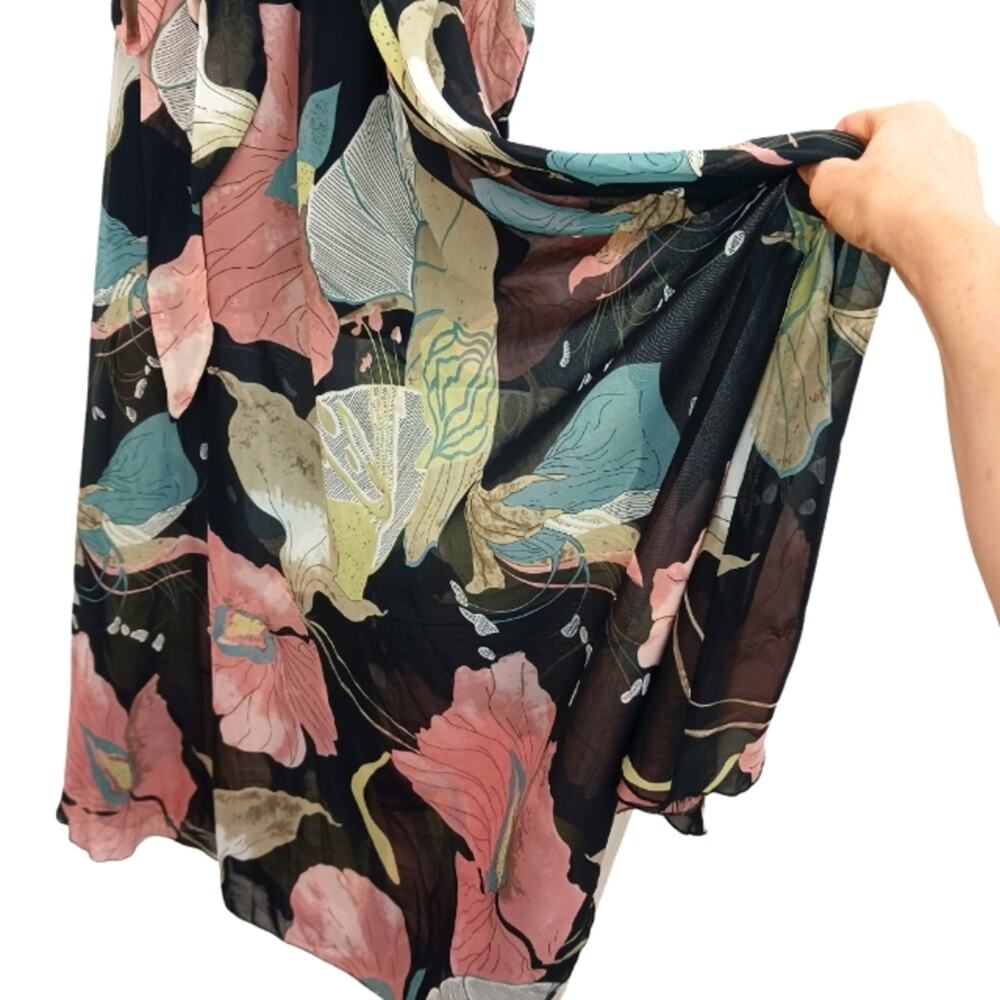 Anthropologie Aakaa Formal Maxi Dress Sz Small BLACK PINK Floral Wedding Elegant - Picture 5 of 15